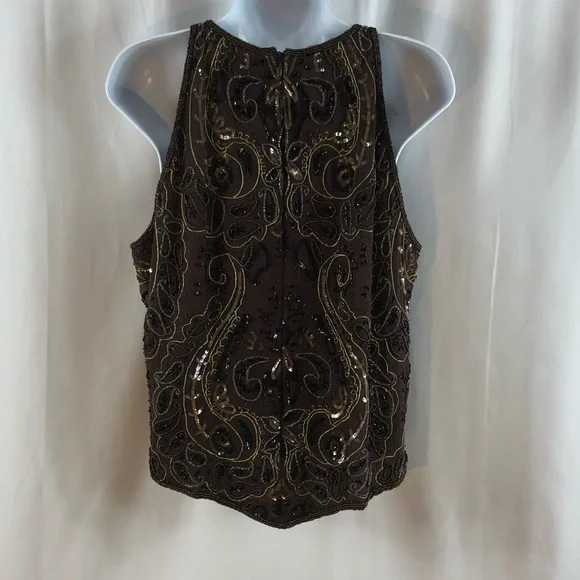 Papell Boutique Evening Silk beaded Vintage Tank top L - Picture 6 of 16